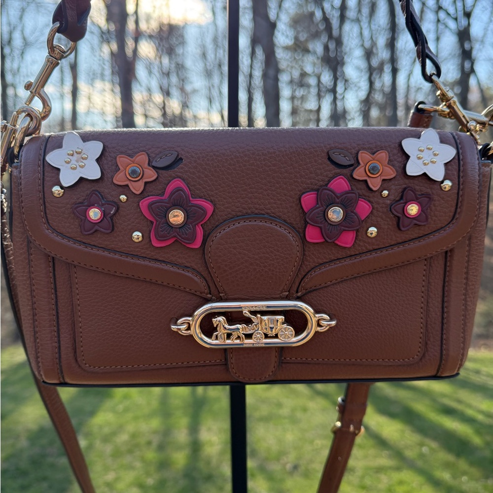 Coach Jade with Daisy Appliqué Brown Leather Crossbody - Picture 2 of 7